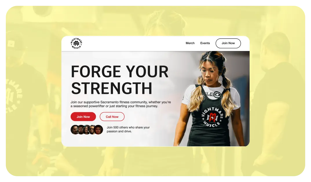 Image of Nightmare Muscle's landing page, a gym in Sacramento, California.